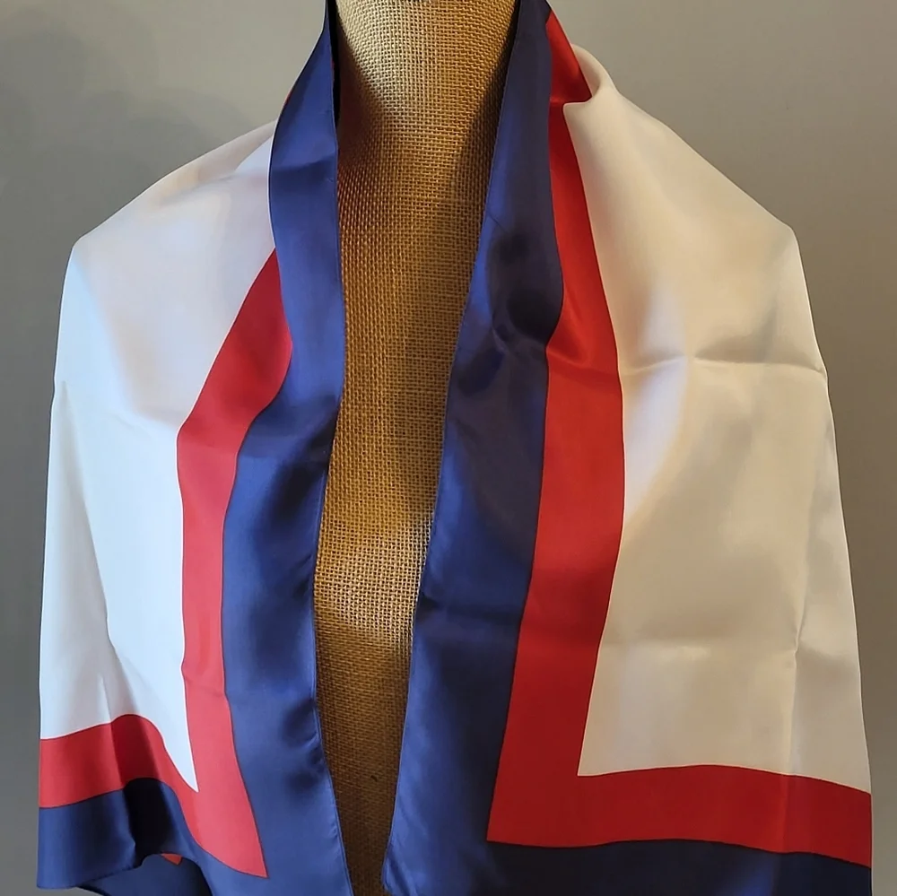 St. Michael 60s Rayon Twill Rectangular Red/white/blue Scarf Made In Italy